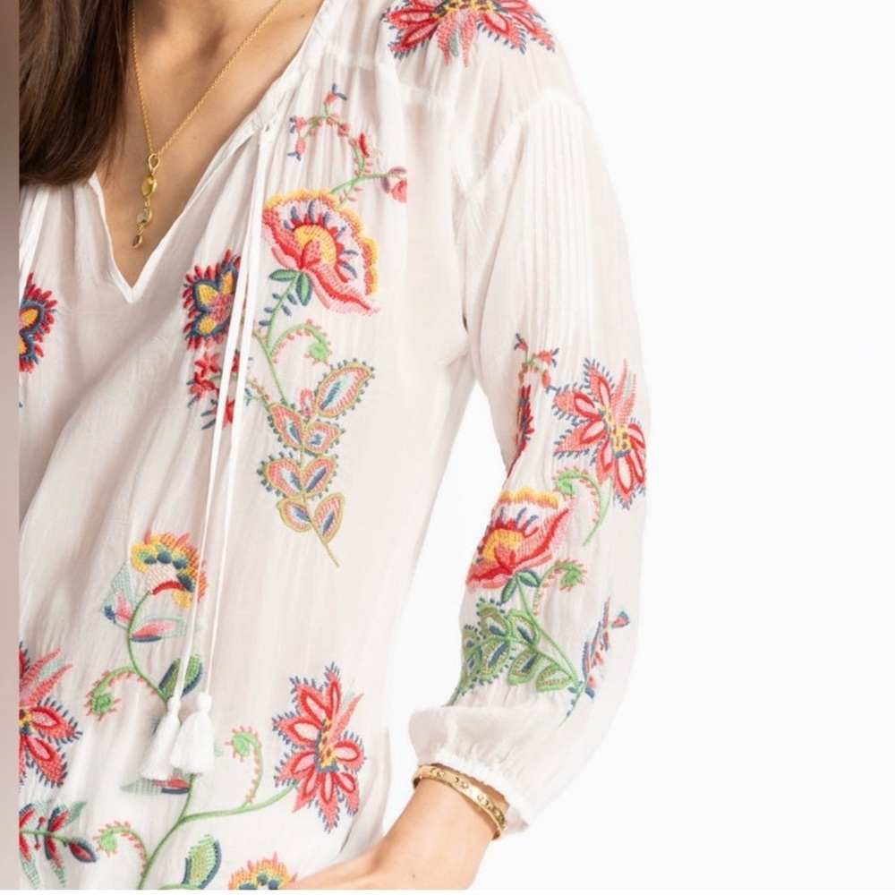 NWT! Retail $295 Johnny Was Ivory Blouse with Colorful Embroidery - Picture 2 of 10